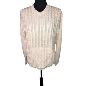 JP Beringer ladies size S/M yellow cable net crewneck pouch pocket USA sweater ￼